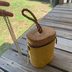 Gold Yellow Trendy Velvet Bucket Bag